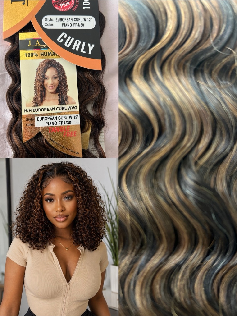 Curly European Wave Human Hair Extensions 12” - Color FR4/30